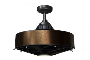 brushed-brown metallic overhead misting fan